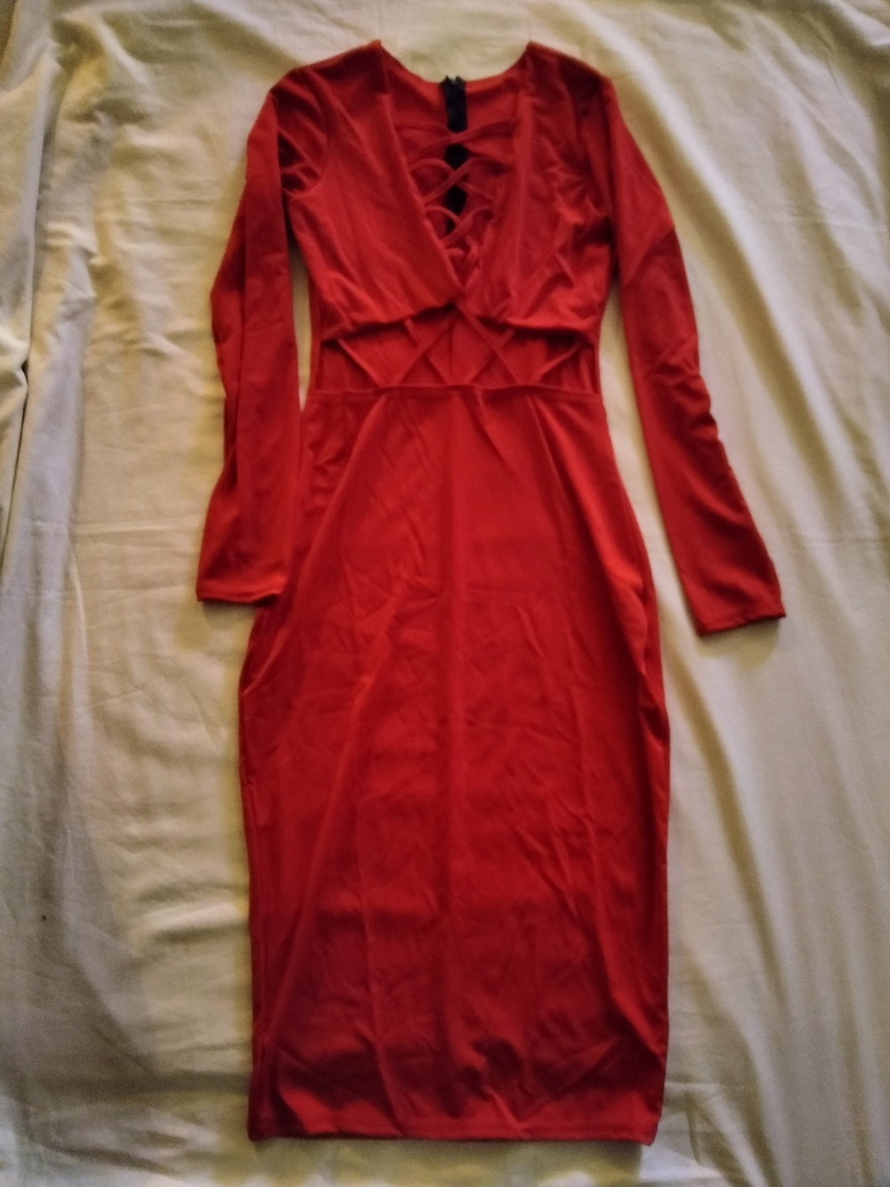 Red Long-Sleeve Midi Bodycon Dress
